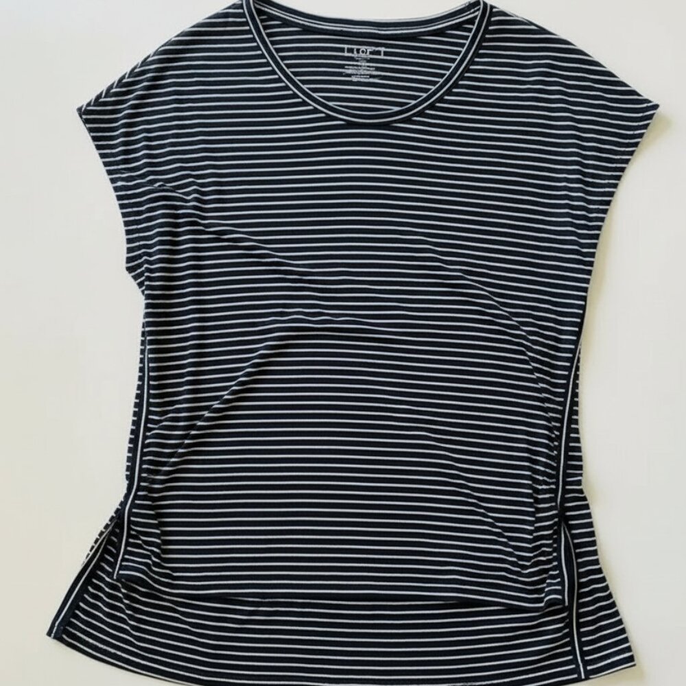 Loft navy and white striped casual top, size medium
